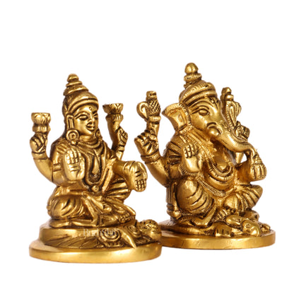 Ganesh lakshmi superfine brass idols 3" - Budhshiv.com