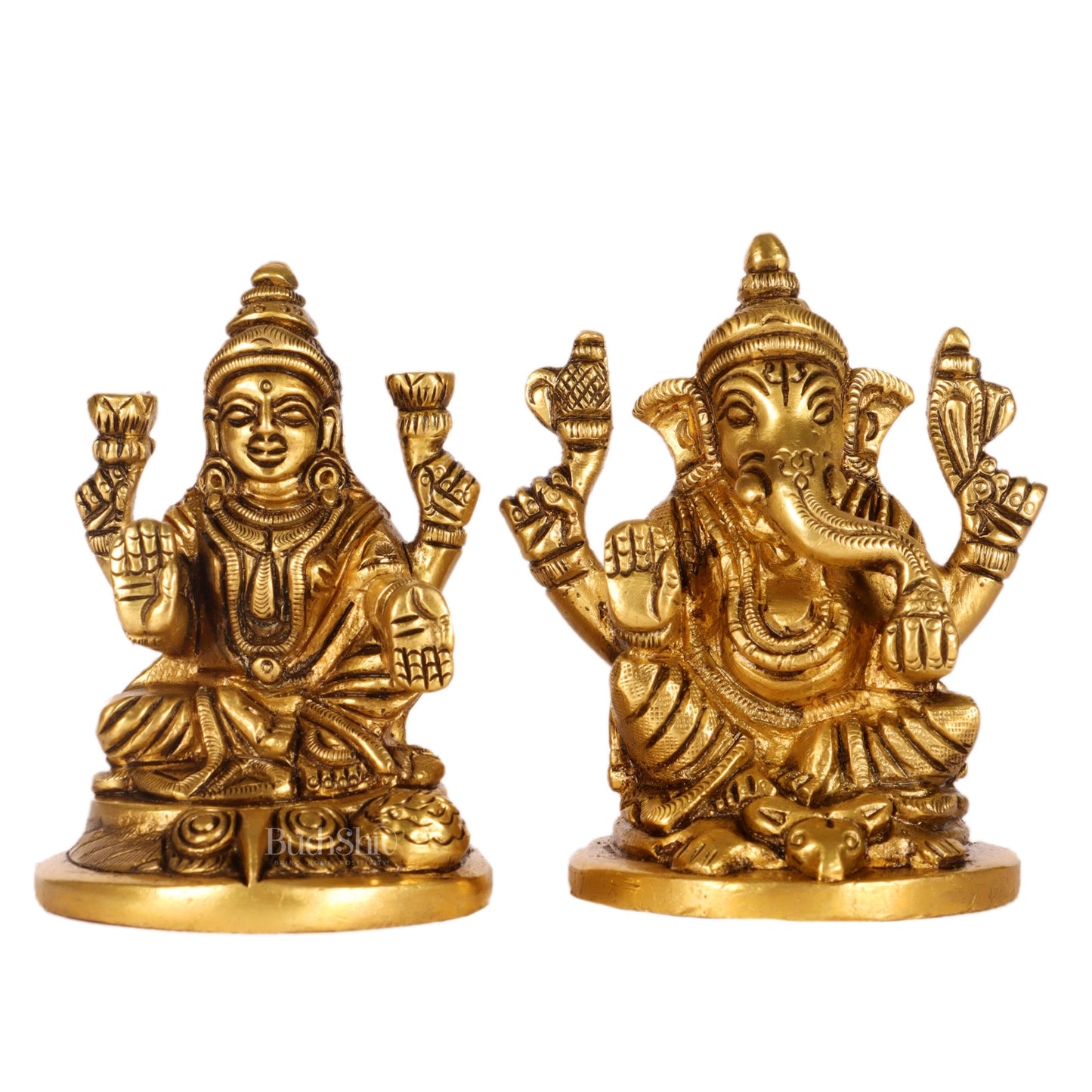 Ganesh lakshmi superfine brass idols 3" - Budhshiv.com