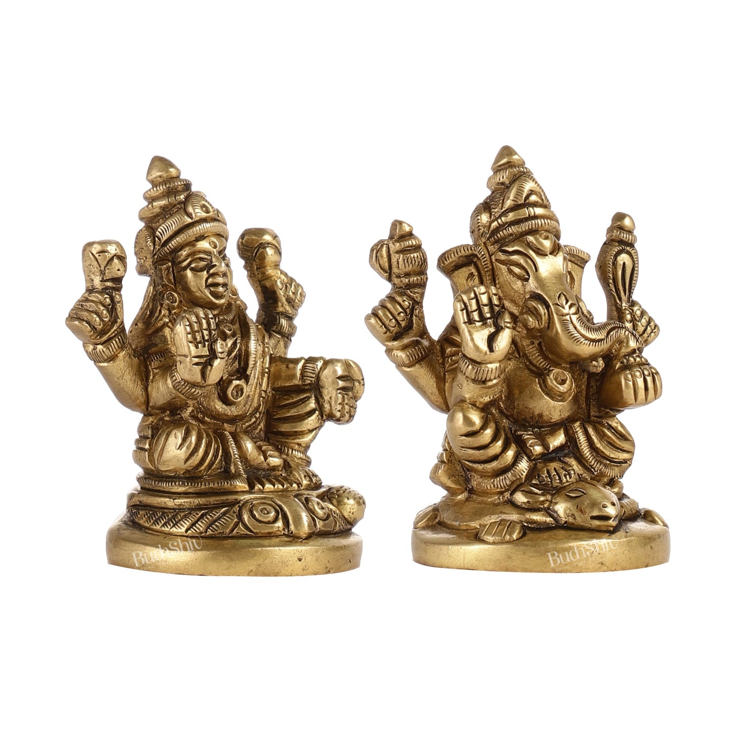 Ganesh lakshmi superfine brass idols 3" - Budhshiv.com