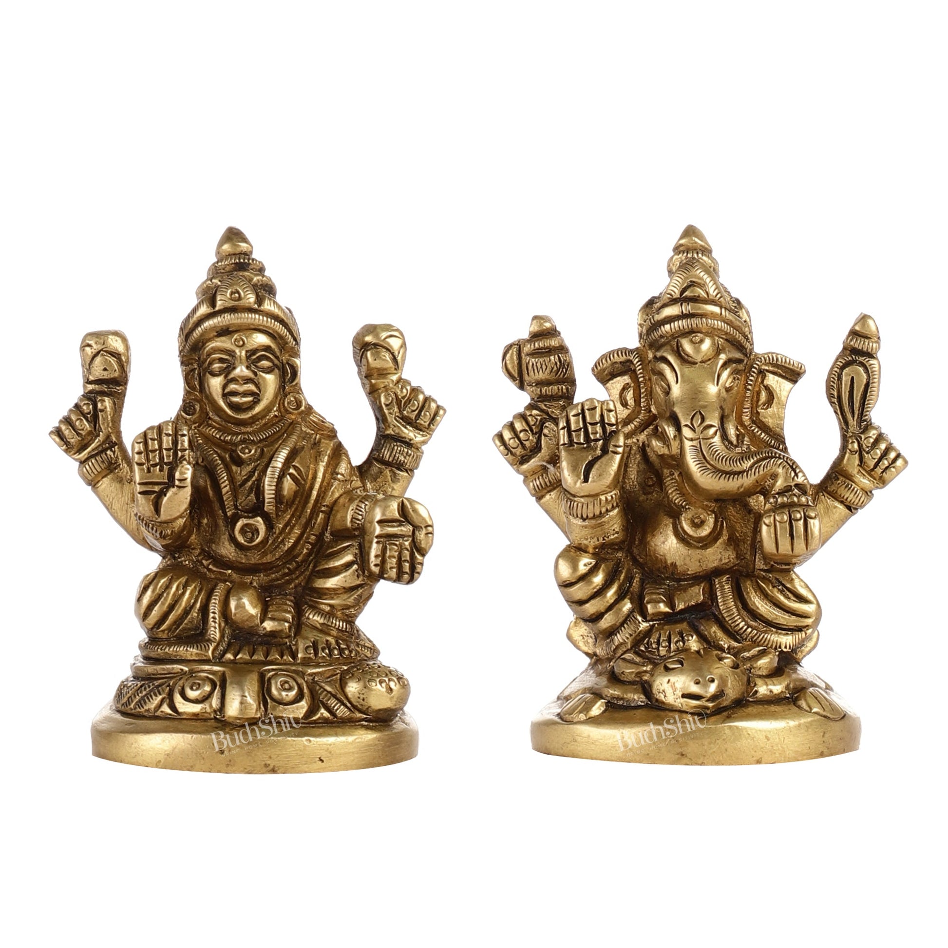 Ganesh lakshmi superfine brass idols 3" - Budhshiv.com