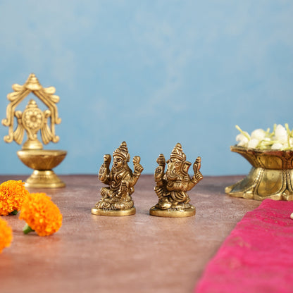 Ganesh lakshmi superfine brass idols 3" - Budhshiv.com