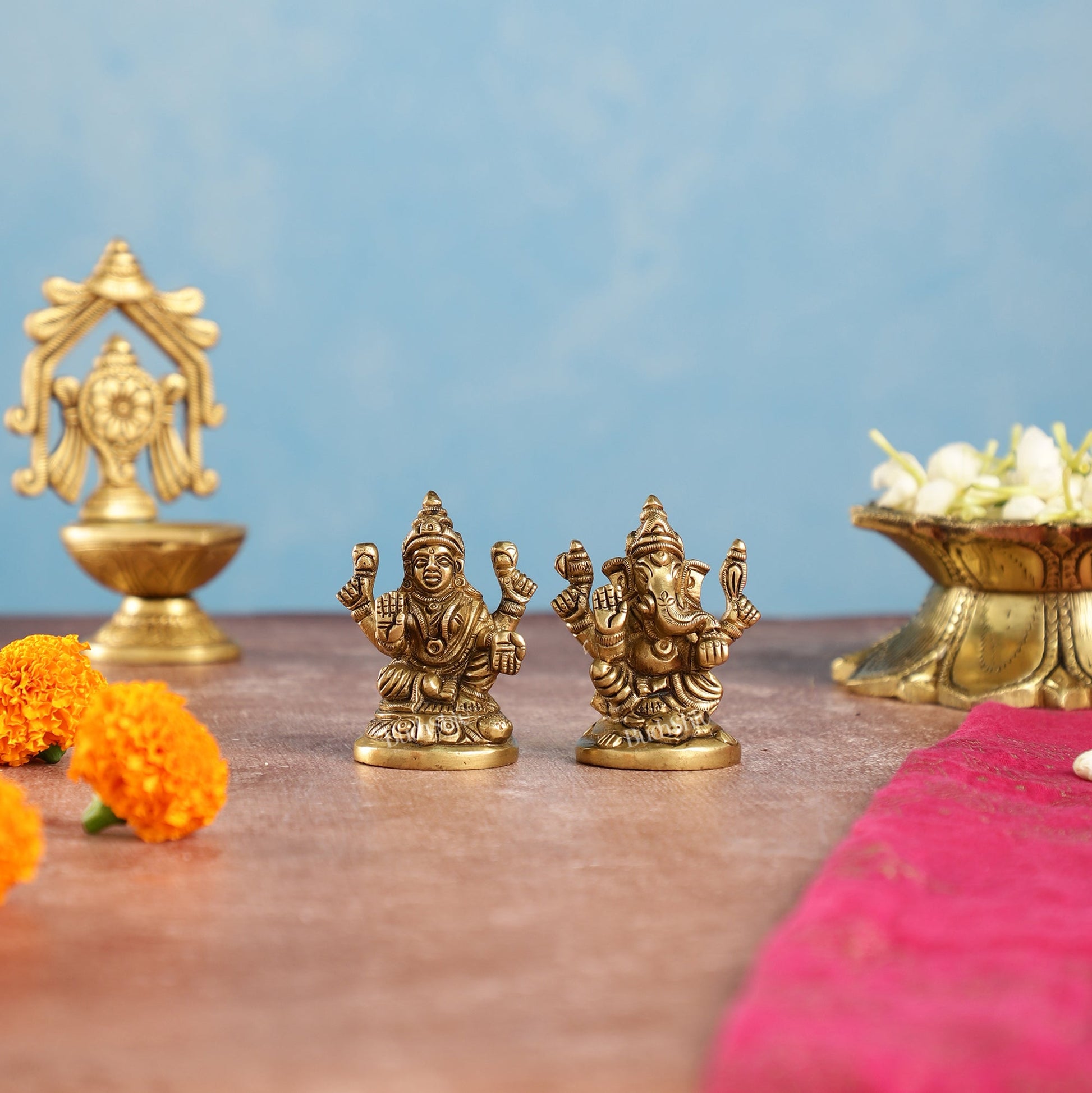 Ganesh lakshmi superfine brass idols 3" - Budhshiv.com