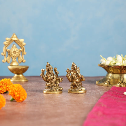 Ganesh lakshmi superfine brass idols 3" - Budhshiv.com