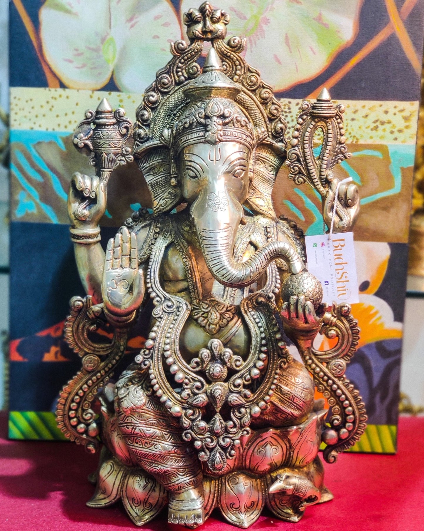 Ganesha Brass Idol 21 " Antique finish - Budhshiv.com