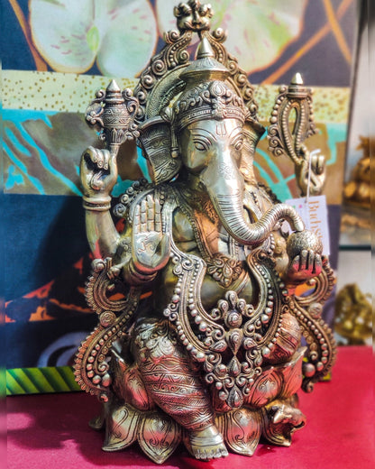 Ganesha Brass Idol 21 " Antique finish - Budhshiv.com