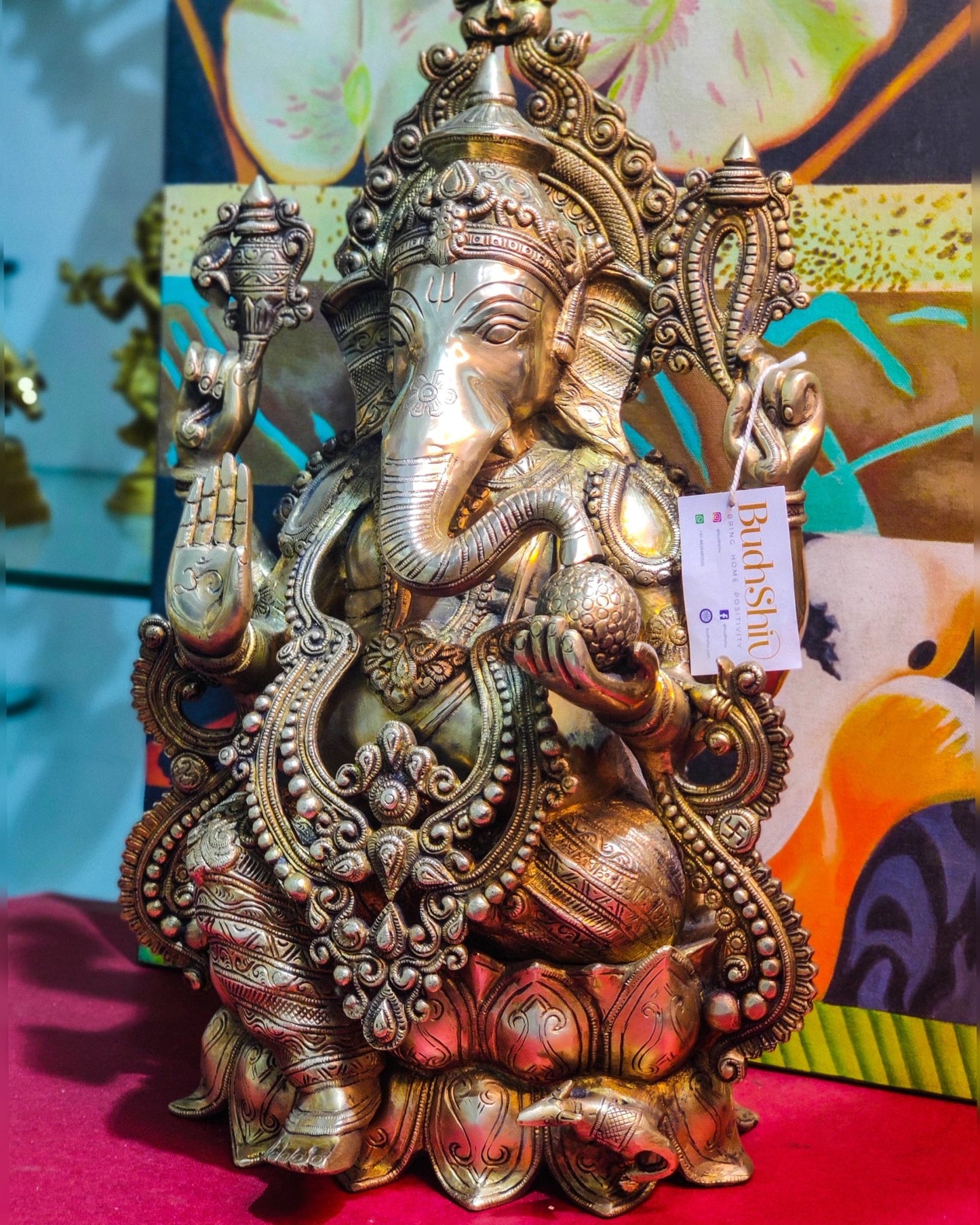 Ganesha Brass Idol 21 " Antique finish - Budhshiv.com