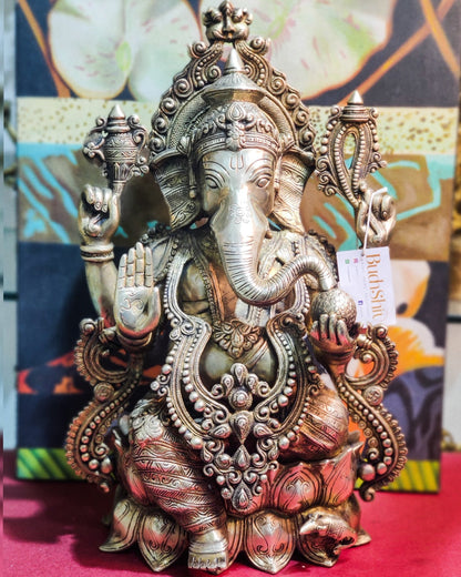 Ganesha Brass Idol 21 " Antique finish - Budhshiv.com