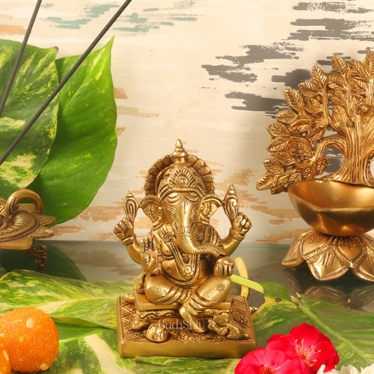 Ganesha Brass idol 5.5 inch - Budhshiv.com