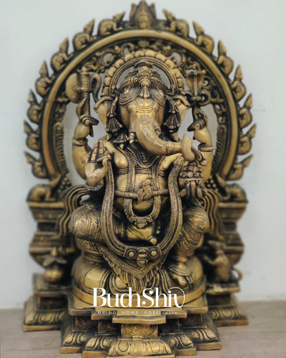 Ganesha Brass Idol Antique 18" - Budhshiv.com