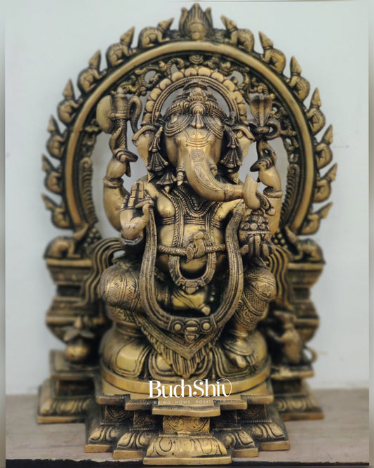 Ganesha Brass Idol Antique 18" - Budhshiv.com