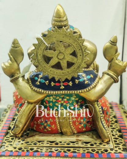 Ganesha Brass Idol with a unique stonework 13 inches - Budhshiv.com