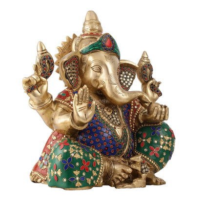 Ganesha Brass Idol with a unique stonework - Budhshiv.com