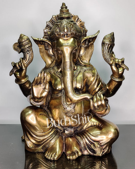 Ganesha Brass Idol with Antique finish 20 inch - Budhshiv.com