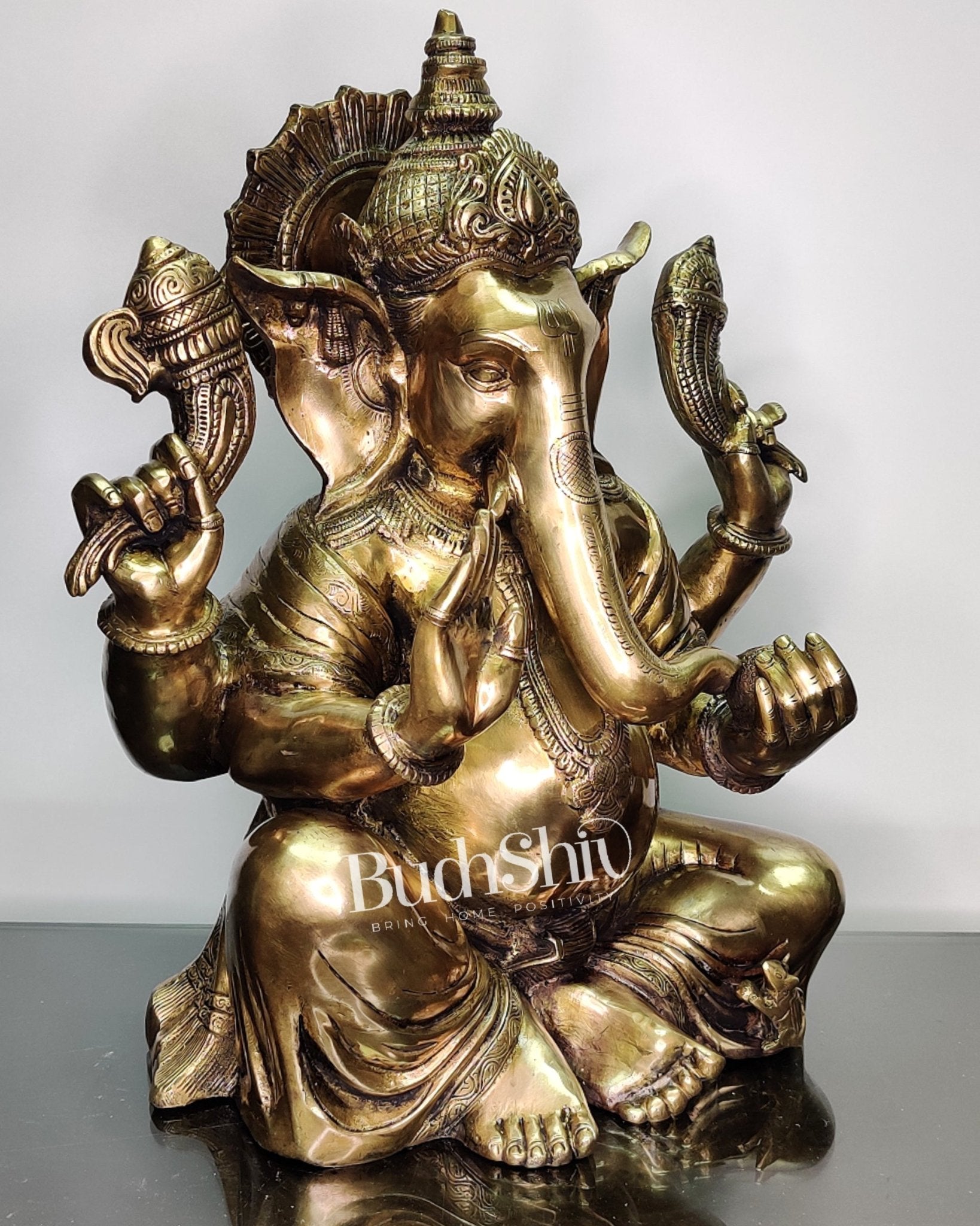 Ganesha Brass Idol With Antique Finish 20 Inch – Budhshiv.com