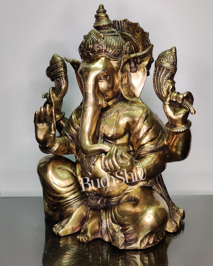 Ganesha Brass Idol with Antique finish 20 inch - Budhshiv.com