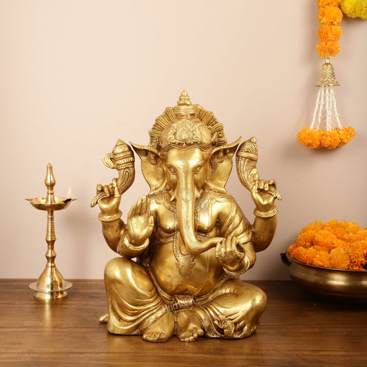 Ganesha Brass Idol with finish 20 inch - Budhshiv.com