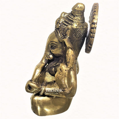 Ganesha brass idol with Gold charcoal finish | small size for office desk/study table/ temple/gifting - Budhshiv.com