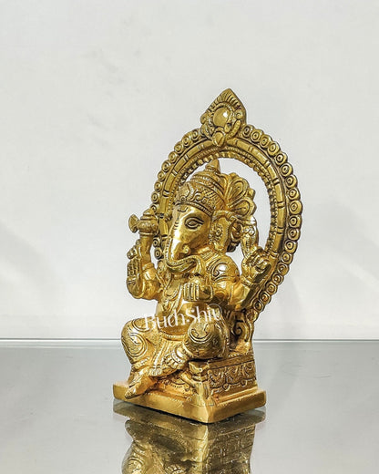 Ganesha Brass idol with Prabhavali 8.5 " - Budhshiv.com