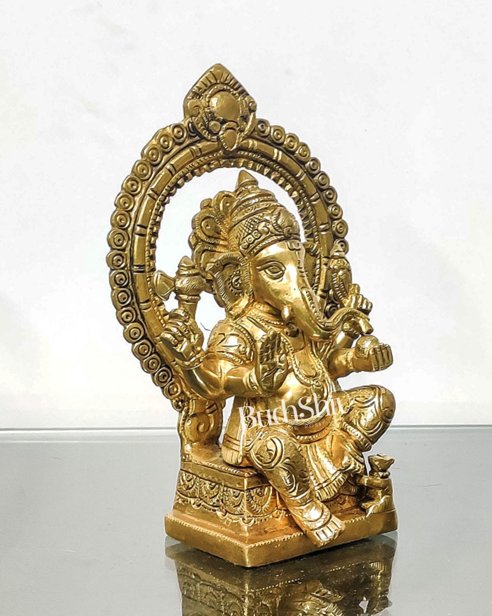 Ganesha Brass idol with Prabhavali 8.5 " - Budhshiv.com