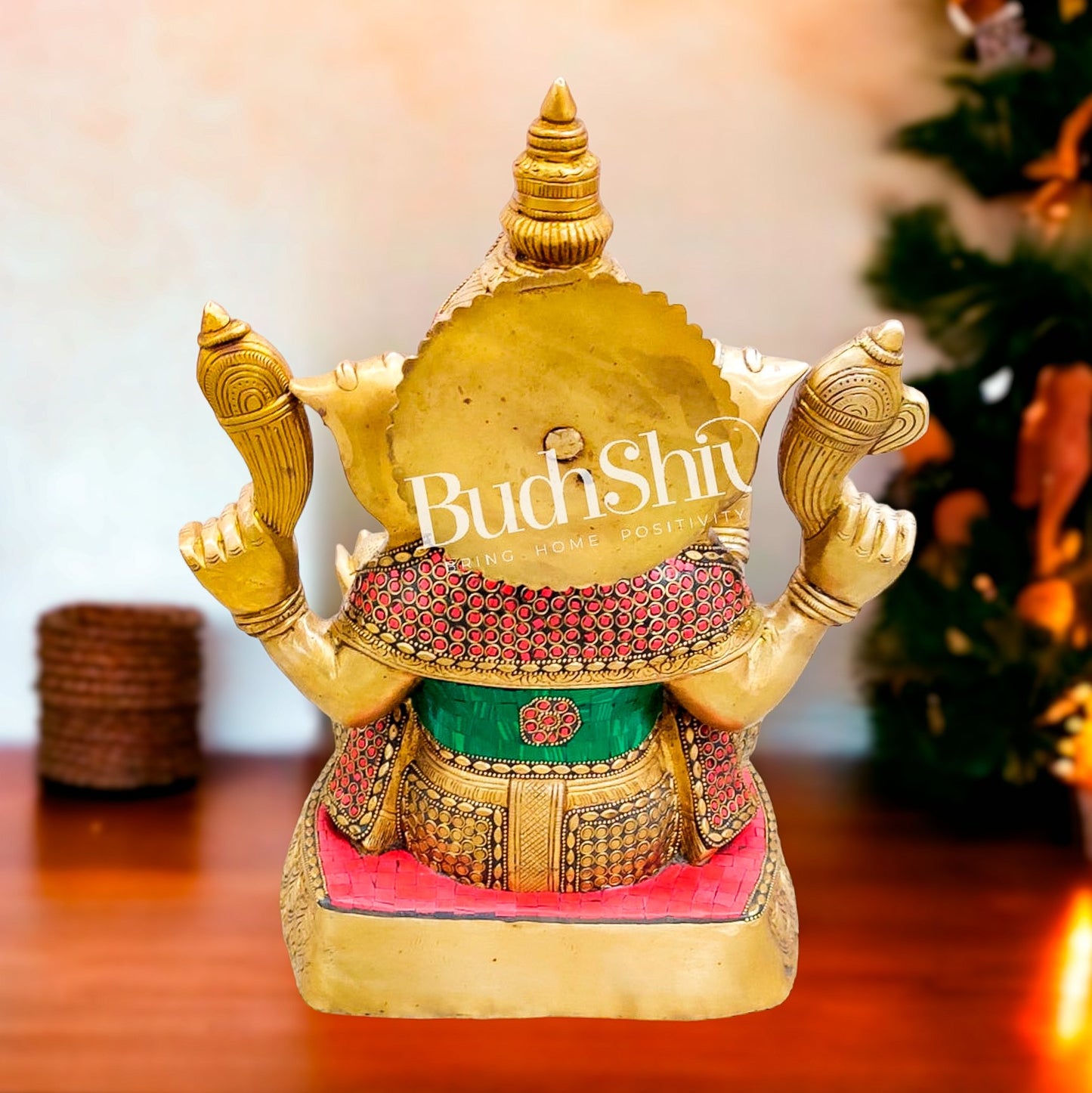 Ganesha Brass Idol with stonework 15 inches - Budhshiv.com