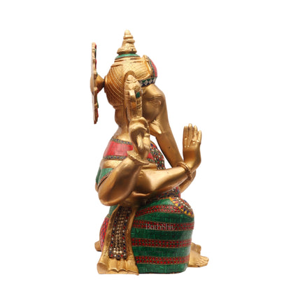 Ganesha Brass Idol with stonework 20 inch - Budhshiv.com