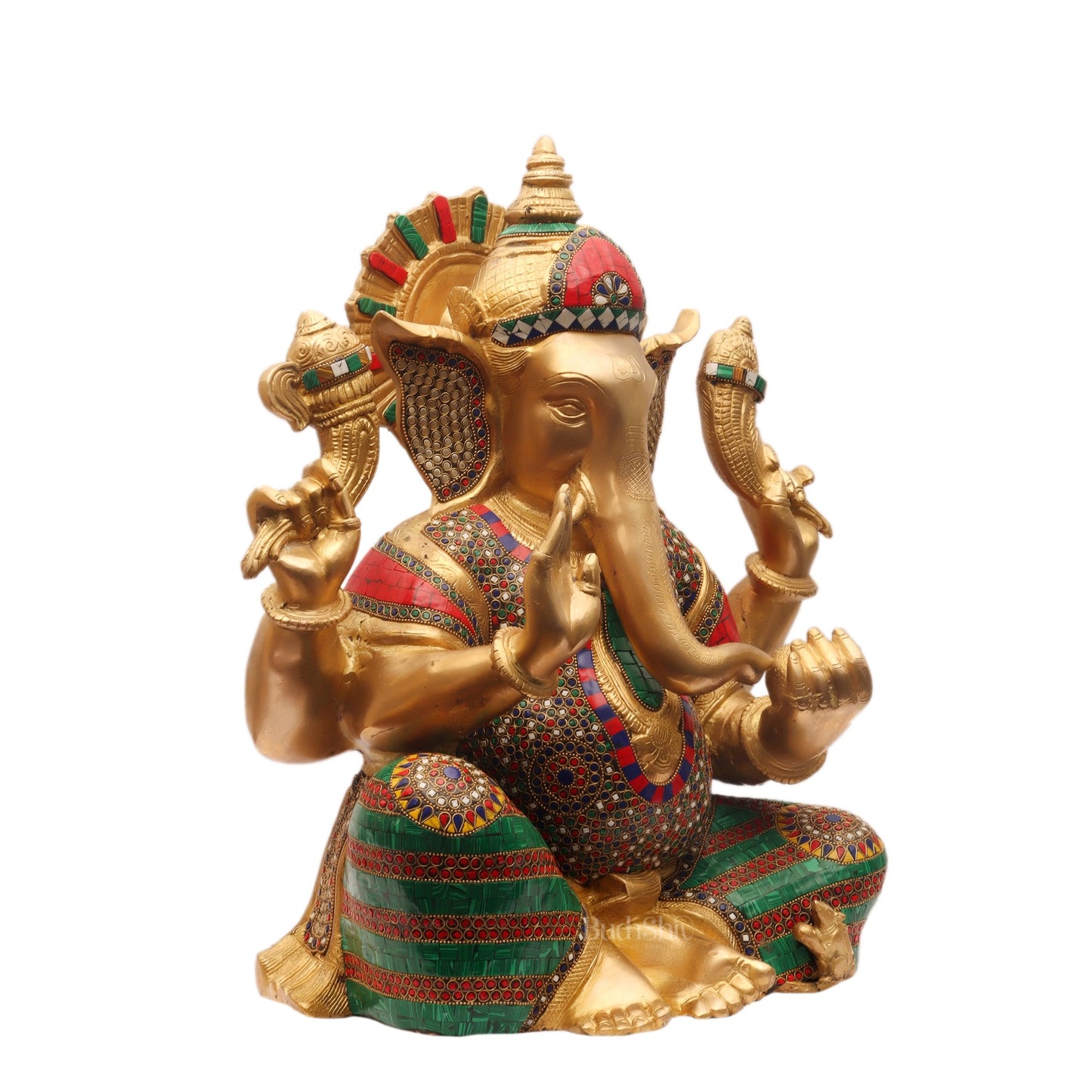 Ganesha Brass Idol with stonework 20 inch - Budhshiv.com