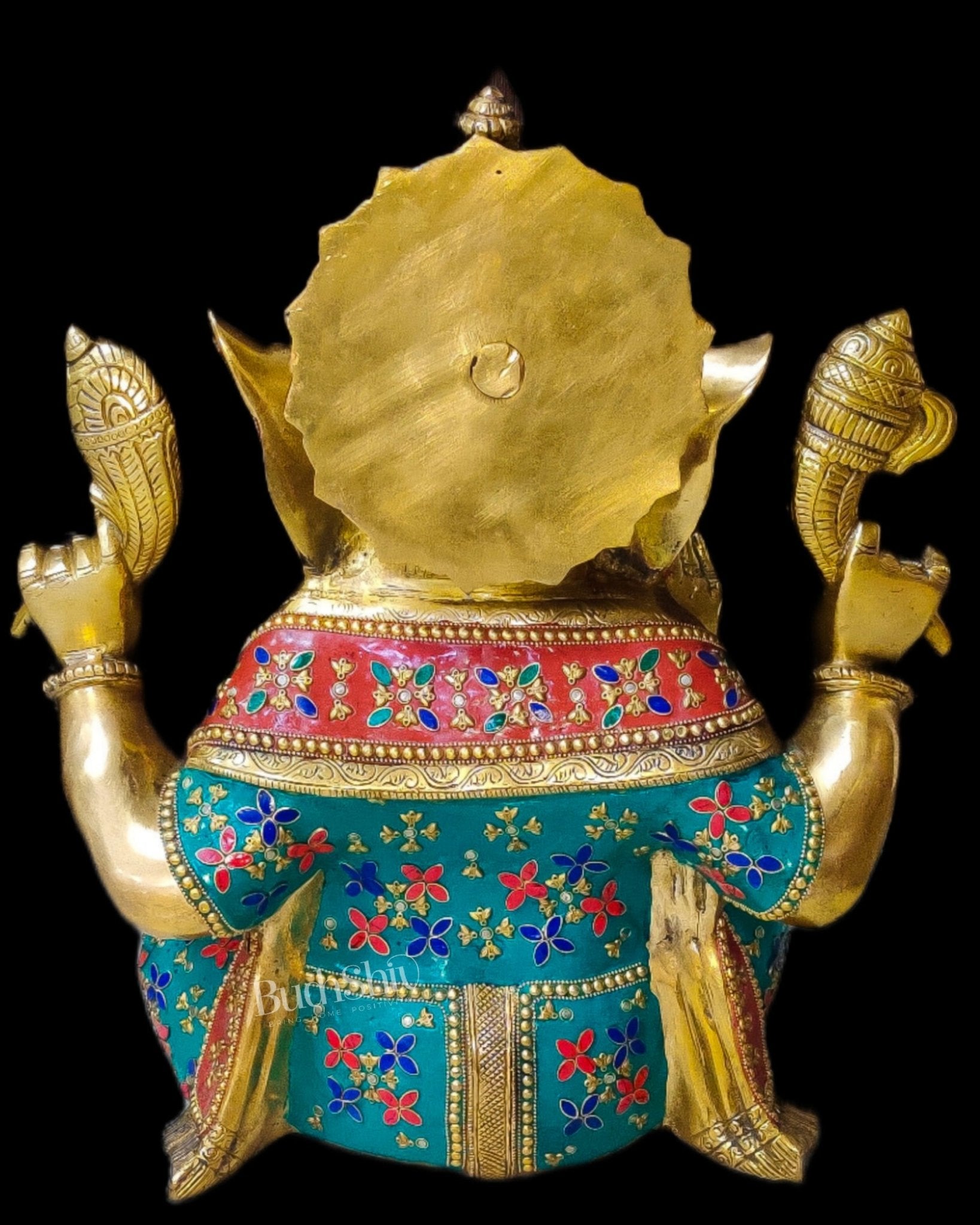 Ganesha Brass Idol with stonework 20 inch - Budhshiv.com