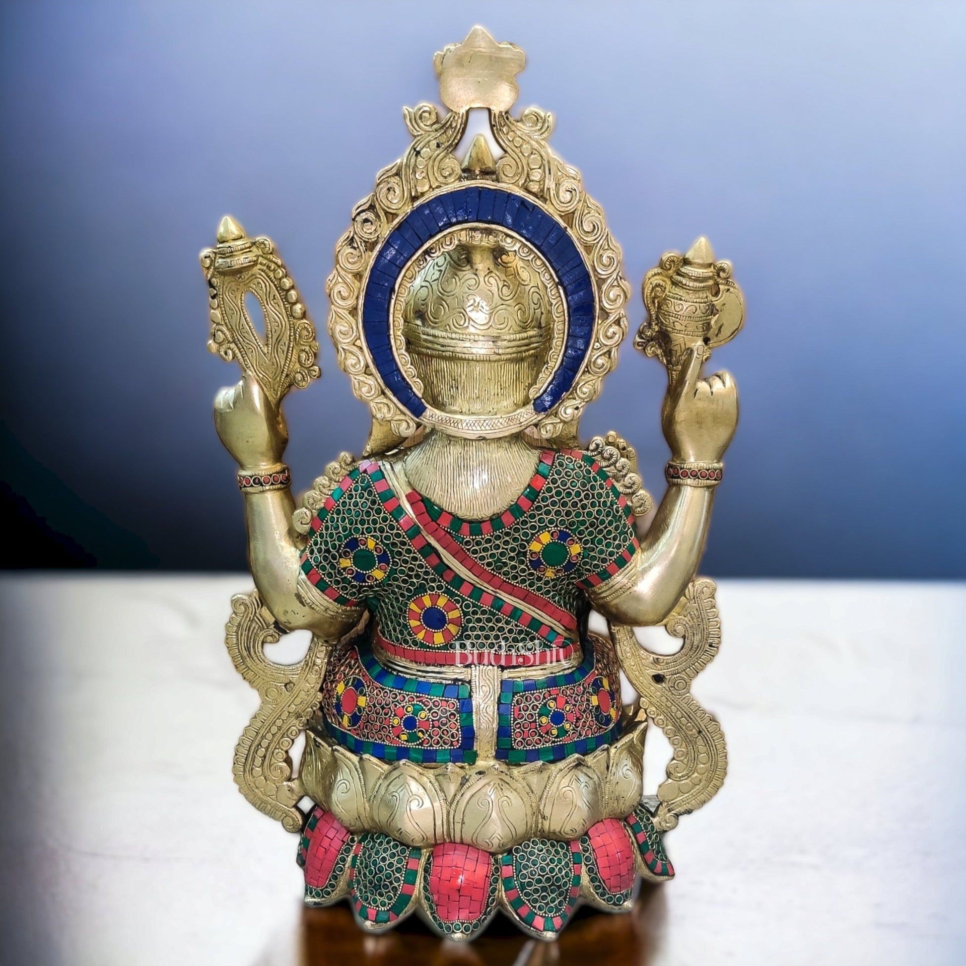 Ganesha Brass Idol with stonework 21 inches - Budhshiv.com