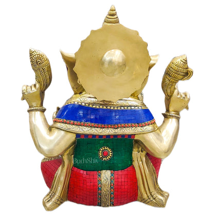 Ganesha Brass Idol with stonework - Budhshiv.com