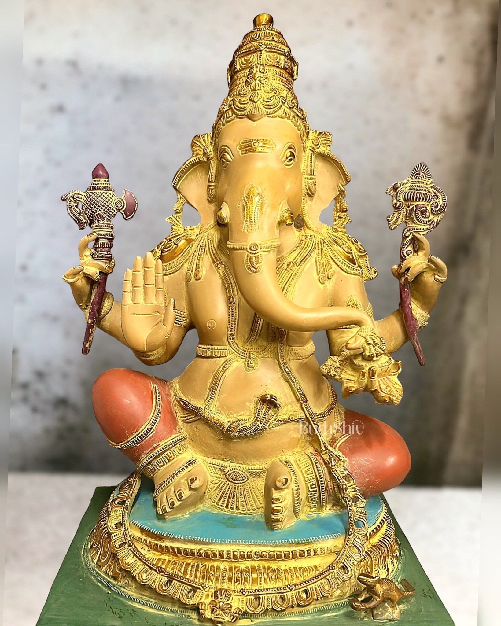 Ganesha Brass Sculpture - Majestic 20.5-Inch Height - Budhshiv.com