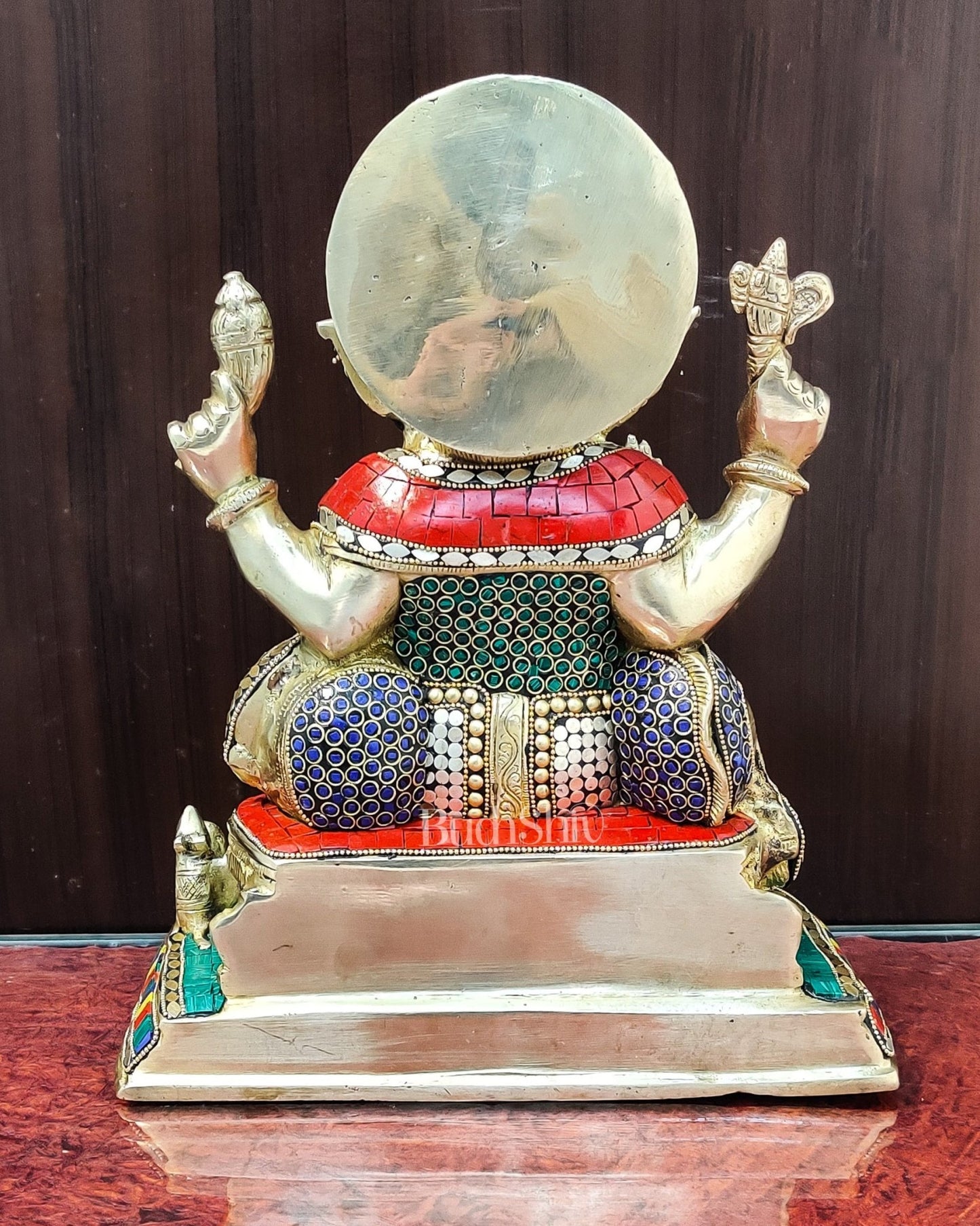 Ganesha Brass statue with stonework 13 inch - Budhshiv.com