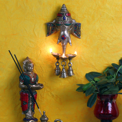 Ganesha Diya Lamp Wall Hanging for Wall and Door Home Decor 10" - Budhshiv.com