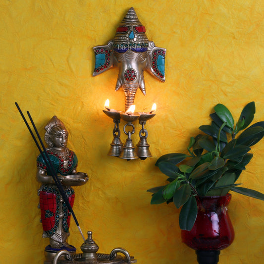 Ganesha Diya Lamp Wall Hanging for Wall and Door Home Decor 10" - Budhshiv.com