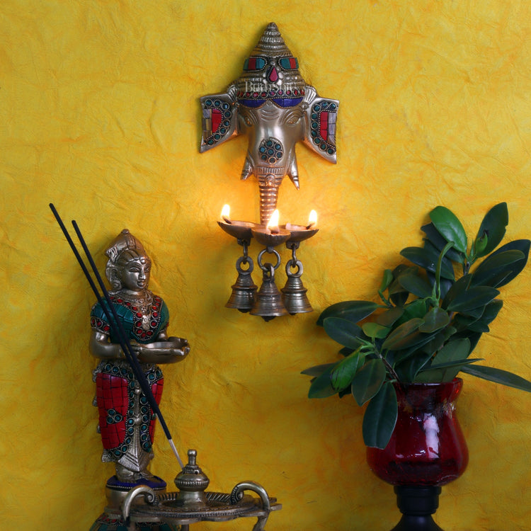 Ganesha Diya Lamp Wall Hanging for Wall and Door Home Decor 10" - Budhshiv.com