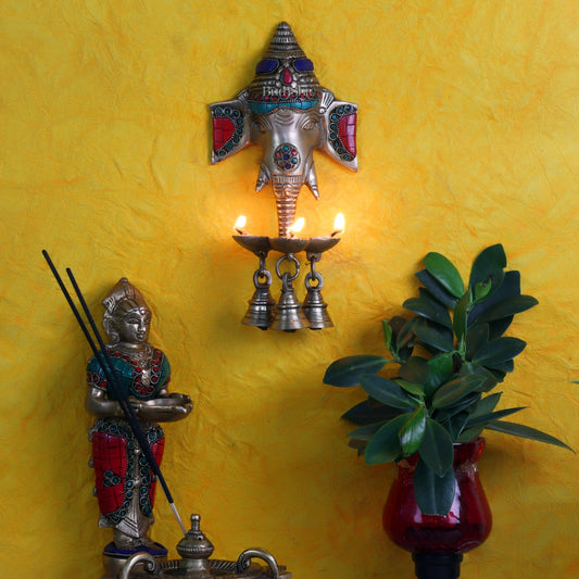 Ganesha Diya Lamp Wall Hanging for Wall and Door Home Decor 10" - Budhshiv.com
