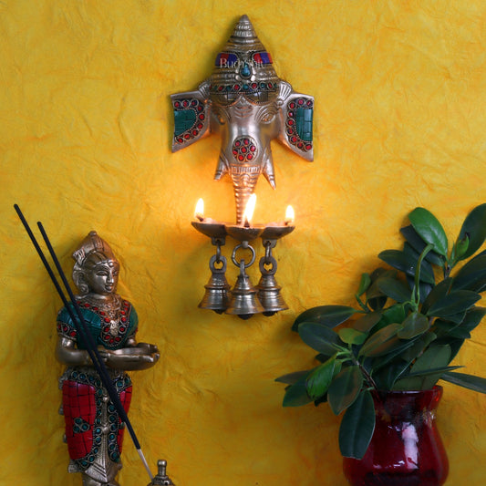 Ganesha Diya Lamp Wall Hanging for Wall and Door Home Decor 10" - Budhshiv.com