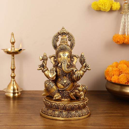 Ganesha Ekdanta Pure superfine brass Statue 14 inches - Budhshiv.com