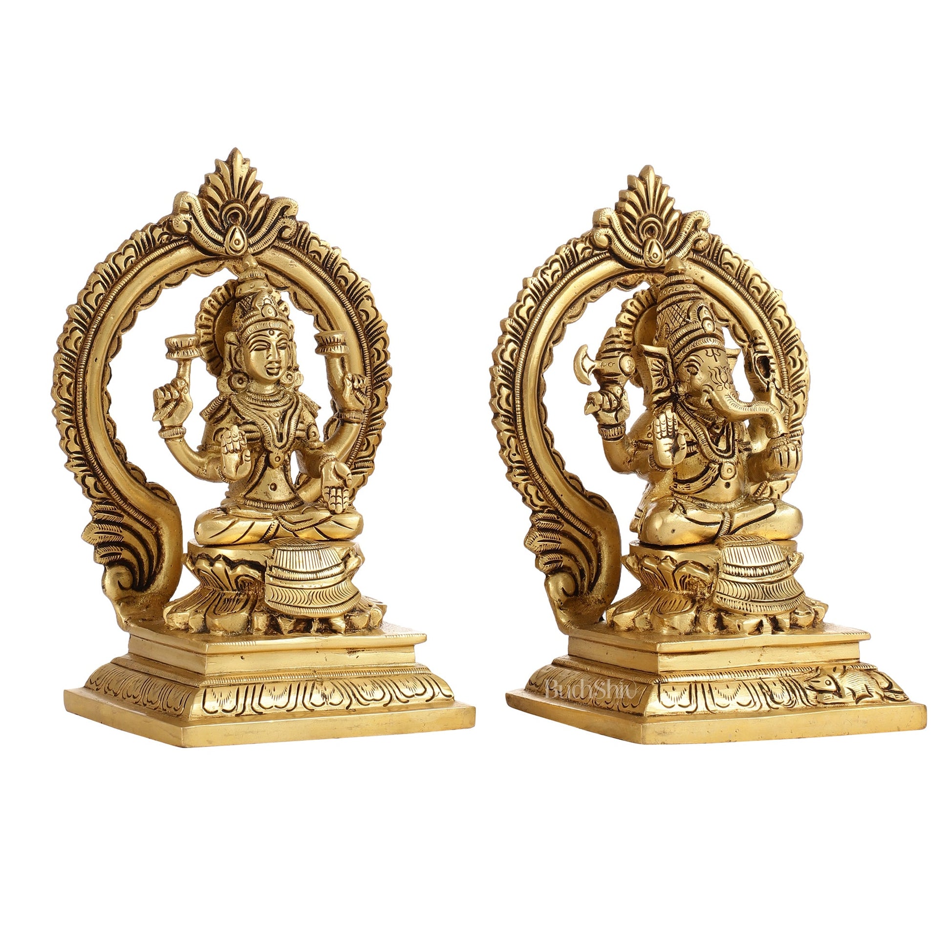 Ganesha Lakshmi Brass idols Superfine 7 inch - Budhshiv.com