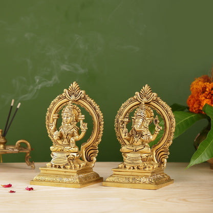 Ganesha Lakshmi Brass idols Superfine 7 inch - Budhshiv.com