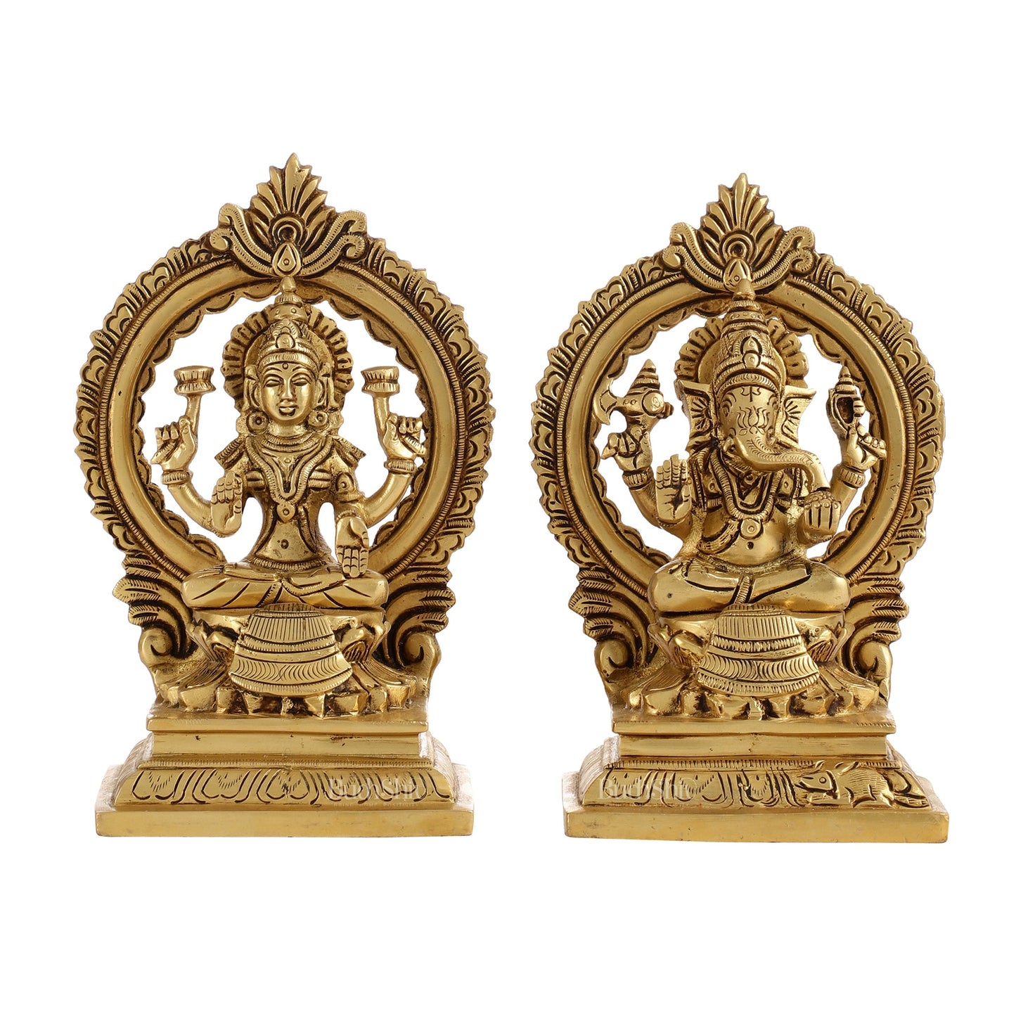 Ganesha Lakshmi Brass idols Superfine 7 inch - Budhshiv.com