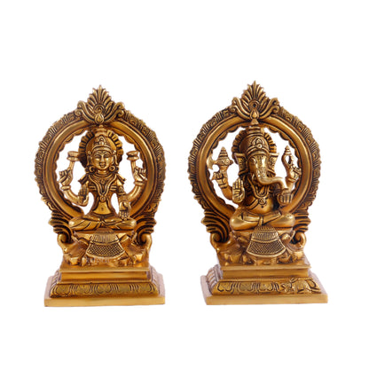 Ganesha Lakshmi Brass idols Superfine 7 inches - Budhshiv.com