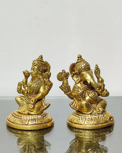 Ganesha lakshmi brass murti 4.5 inch - Budhshiv.com