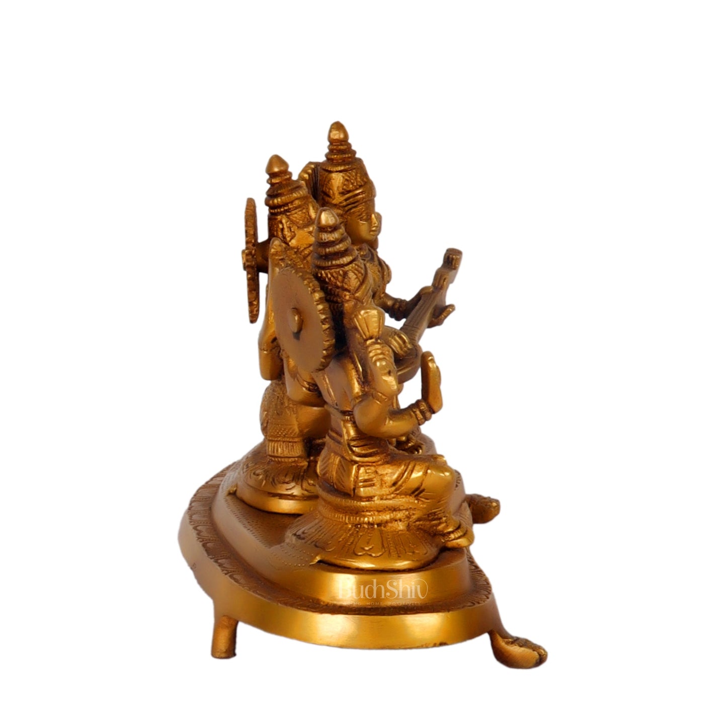 Ganesha Lakshmi Saraswati Brass Idol -6.5" golden - Budhshiv.com