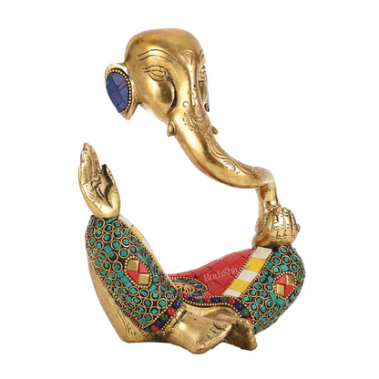 Ganesha modern Idol Abstract Brass with stonework 8.5 inch - Budhshiv.com