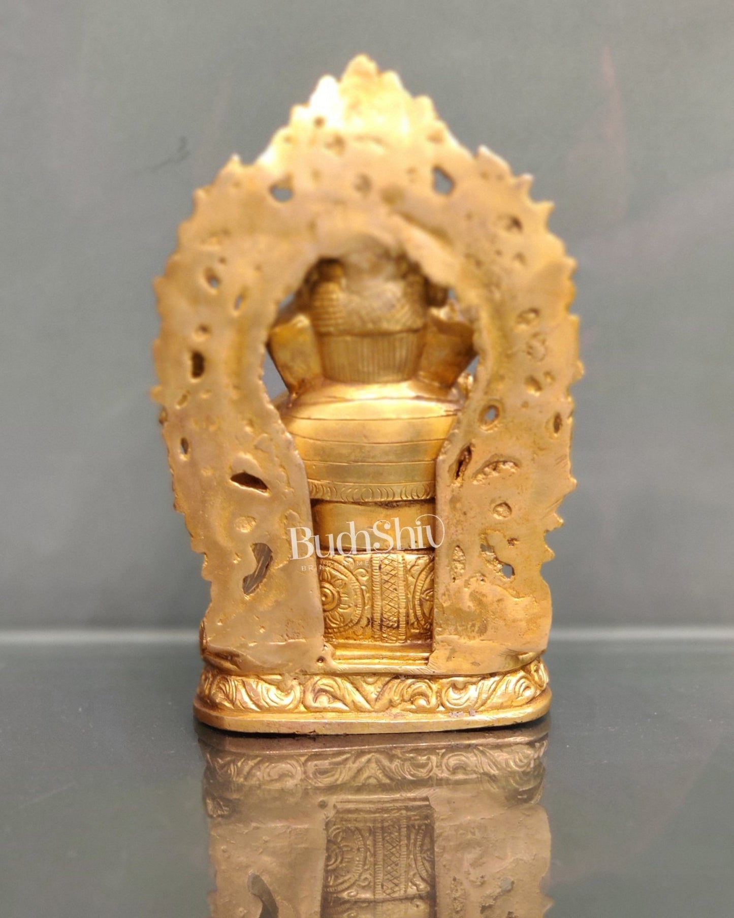 Ganesha on a throne brass idol 7 inch - Budhshiv.com
