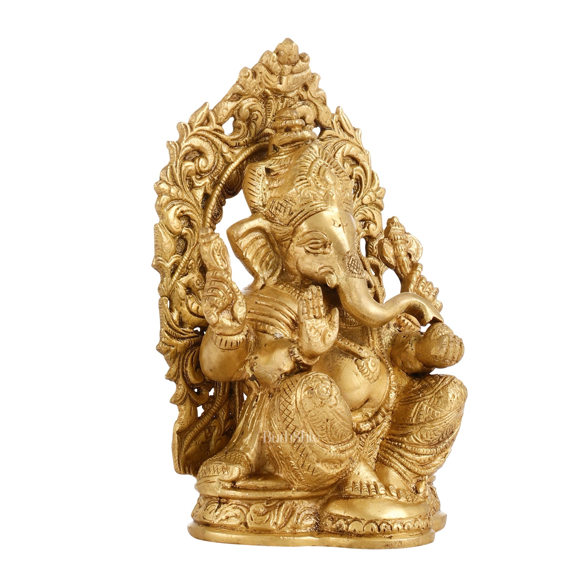 Ganesha on a throne brass idol 7 inch - Budhshiv.com