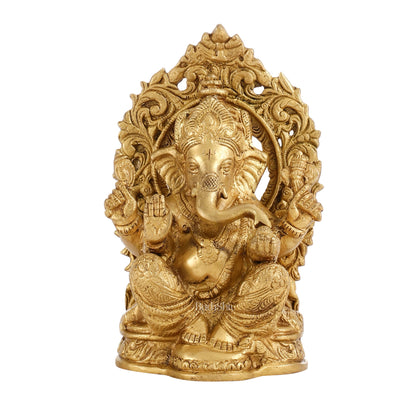 Ganesha on a throne brass idol 7 inch - Budhshiv.com