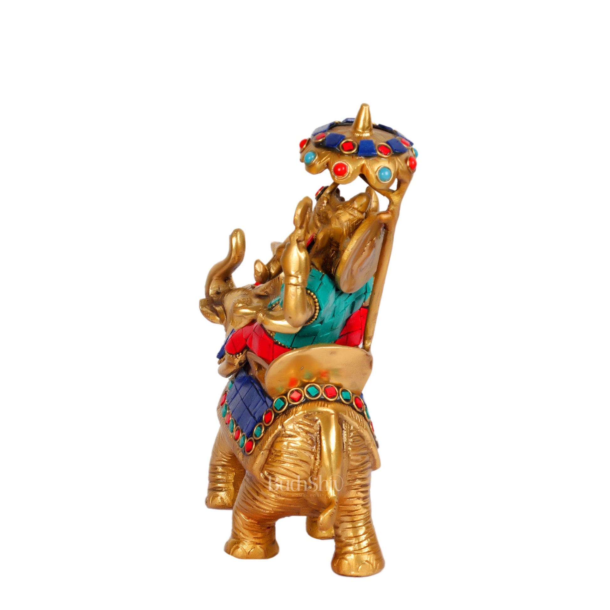 Ganesha on an elephant ambari handcrafted brass idol with stonework - Budhshiv.com