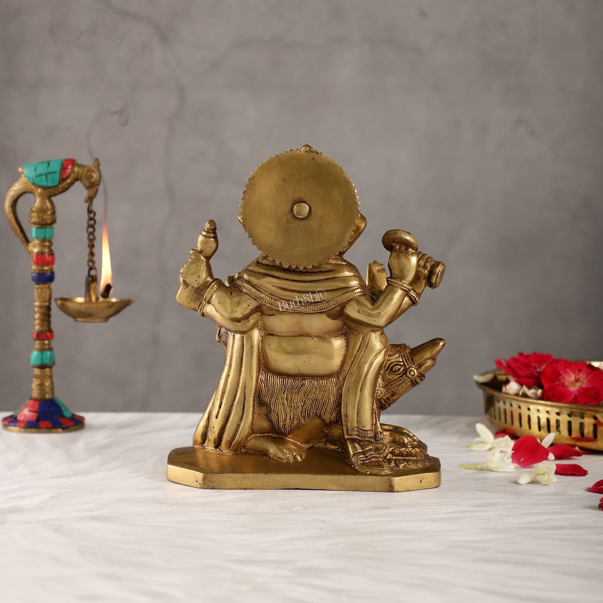 Ganesha on mouse brass idol golden finish 8 inch - Budhshiv.com