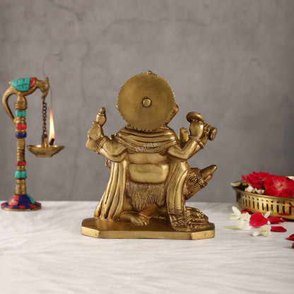 Ganesha on mouse brass idol golden finish 8 inch - Budhshiv.com